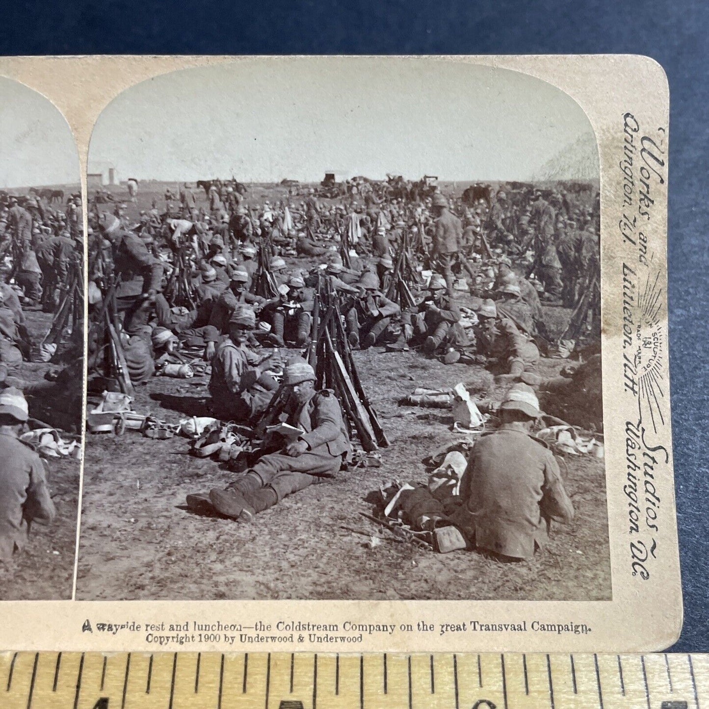 Antique 1900 Boer War Soldiers Exhausted In Sun Stereoview Photo Card P5538