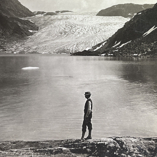 Antique 1903 Blurnes Eidfjord Norway Glacial Lake Stereoview Photo Card P1706