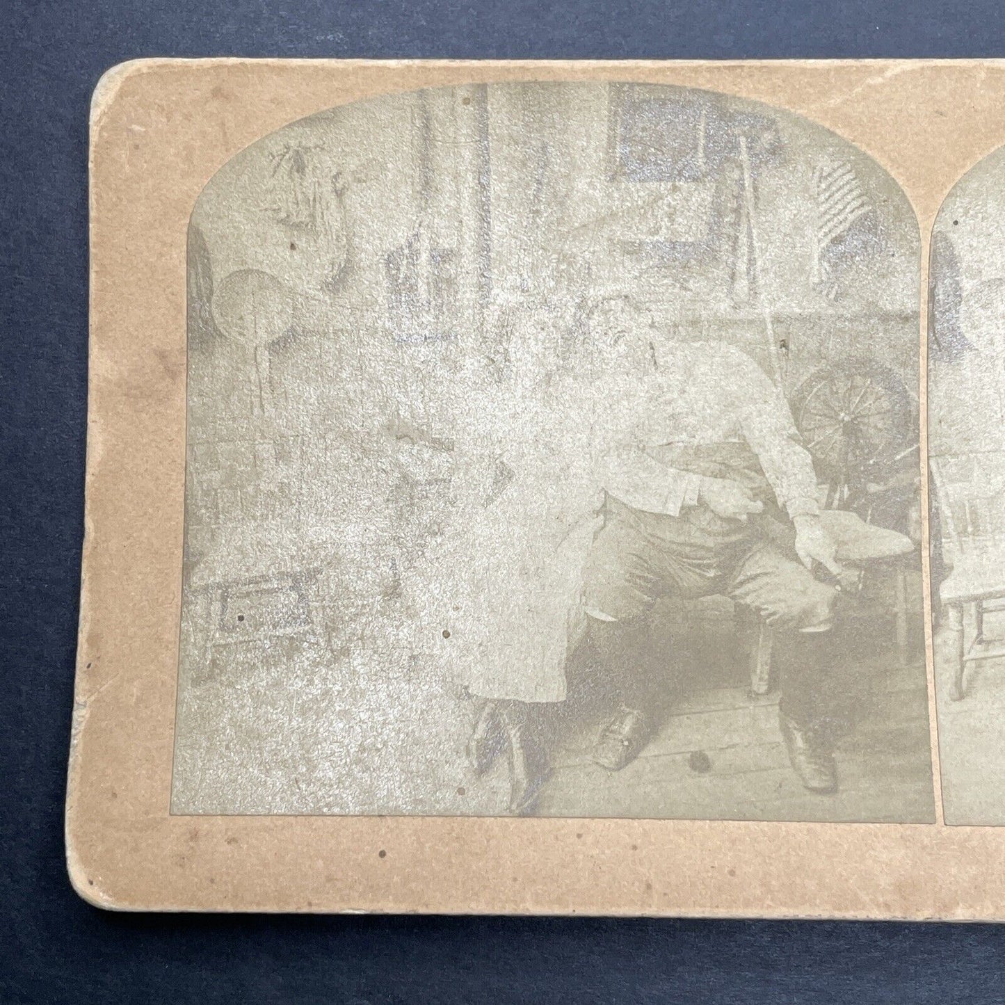 Antique 1892 Man Makes Crude Joke With Stuffed Sock Stereoview Photo Card P1254