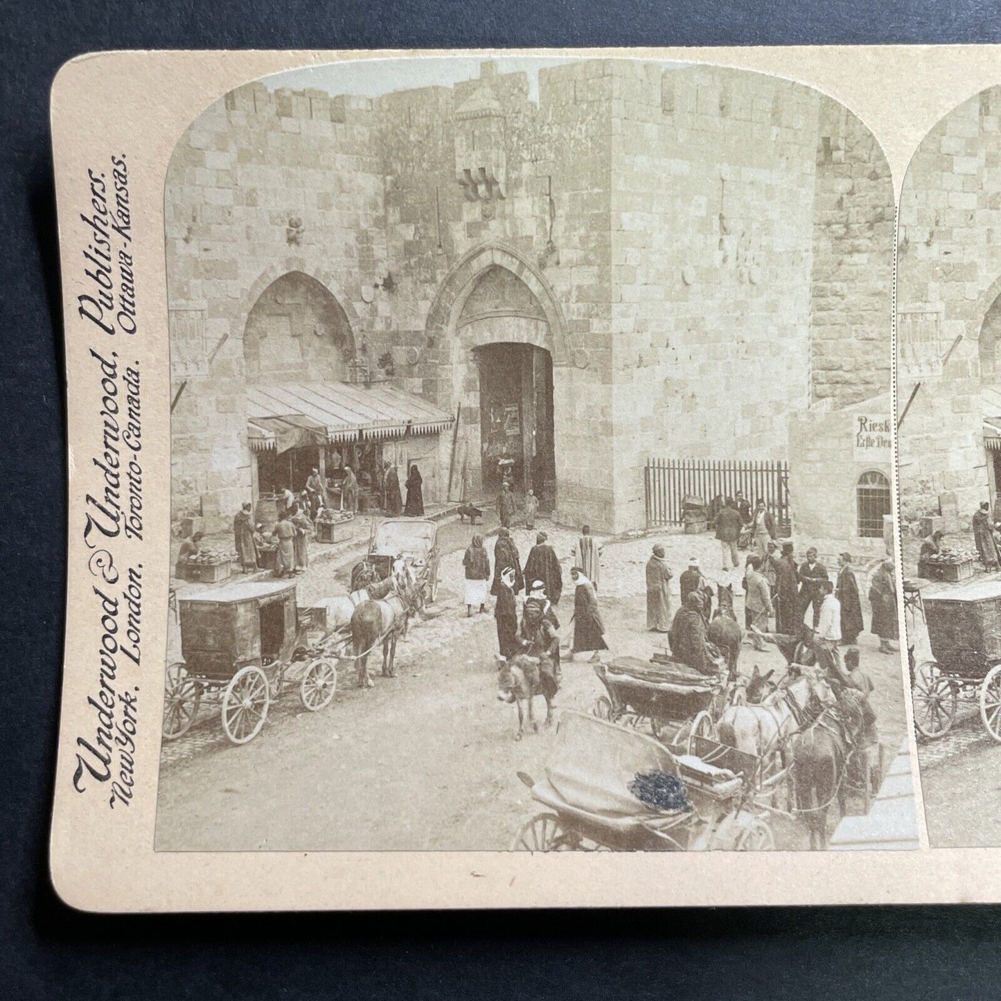 Antique 1899 Jaffa Gate Jerusalem Israel Palestine Stereoview Photo Card P1374