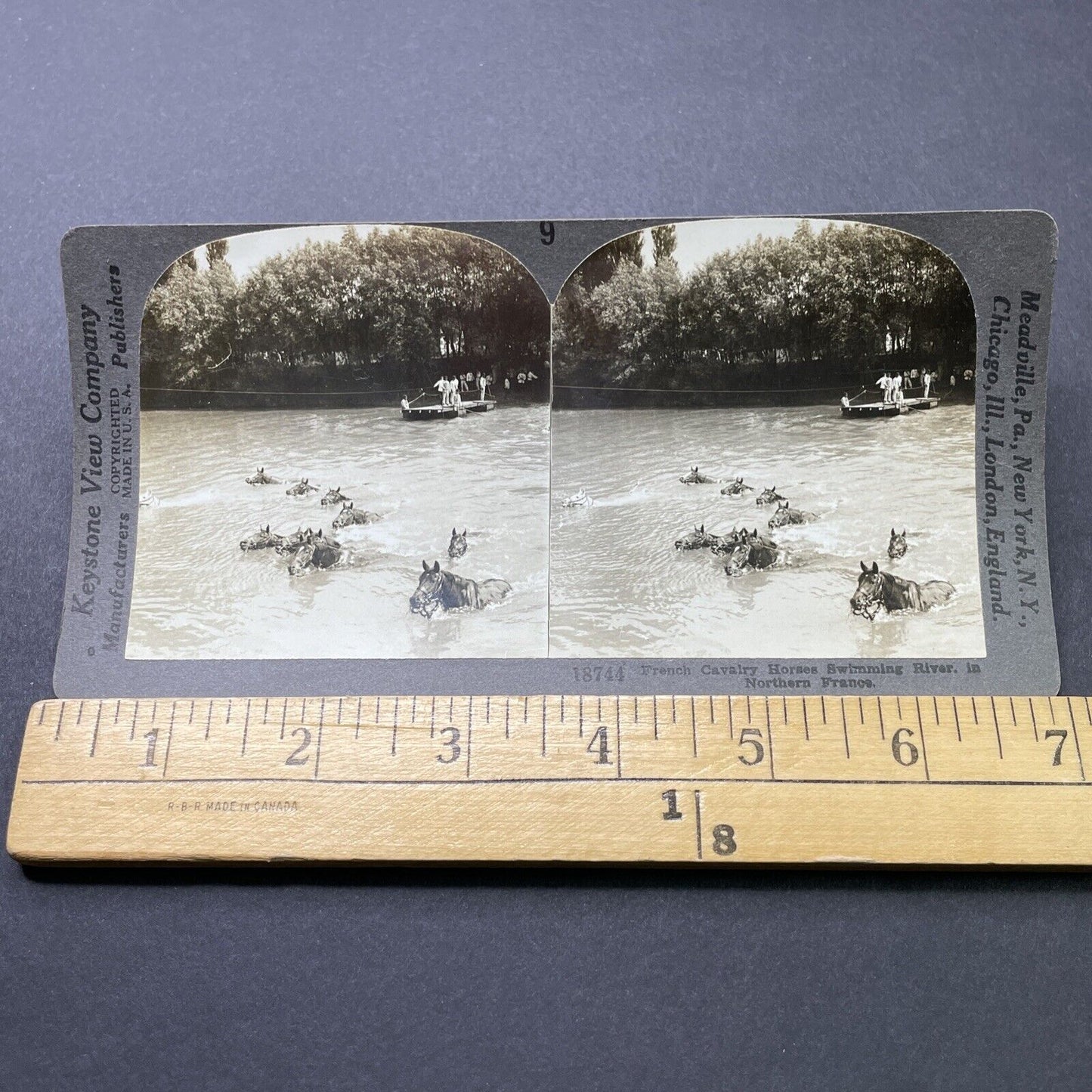 Antique 1916 French Cavalry Escapes Across River Stereoview Photo Card P2782