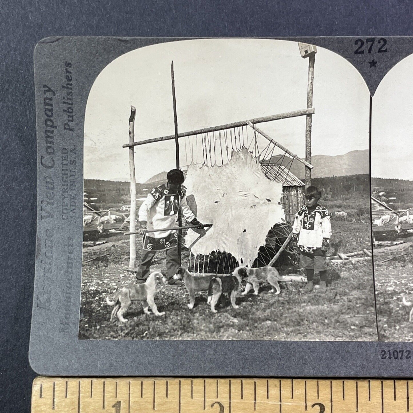 Tlingit Native American Indian Hunter Stereoview Photo Card Antique 1910s X834