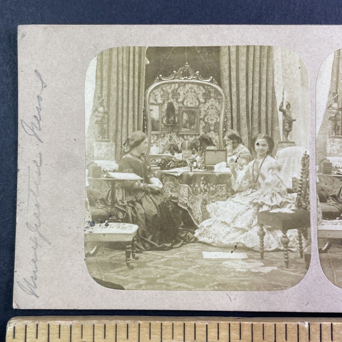 Children Doing Finish School Homework Stereoview Antique c1855 X3795