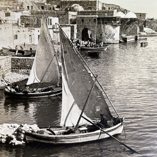 Antique 1918 Fisherman In Tiberias Israel Palestine Stereoview Photo Card P1323