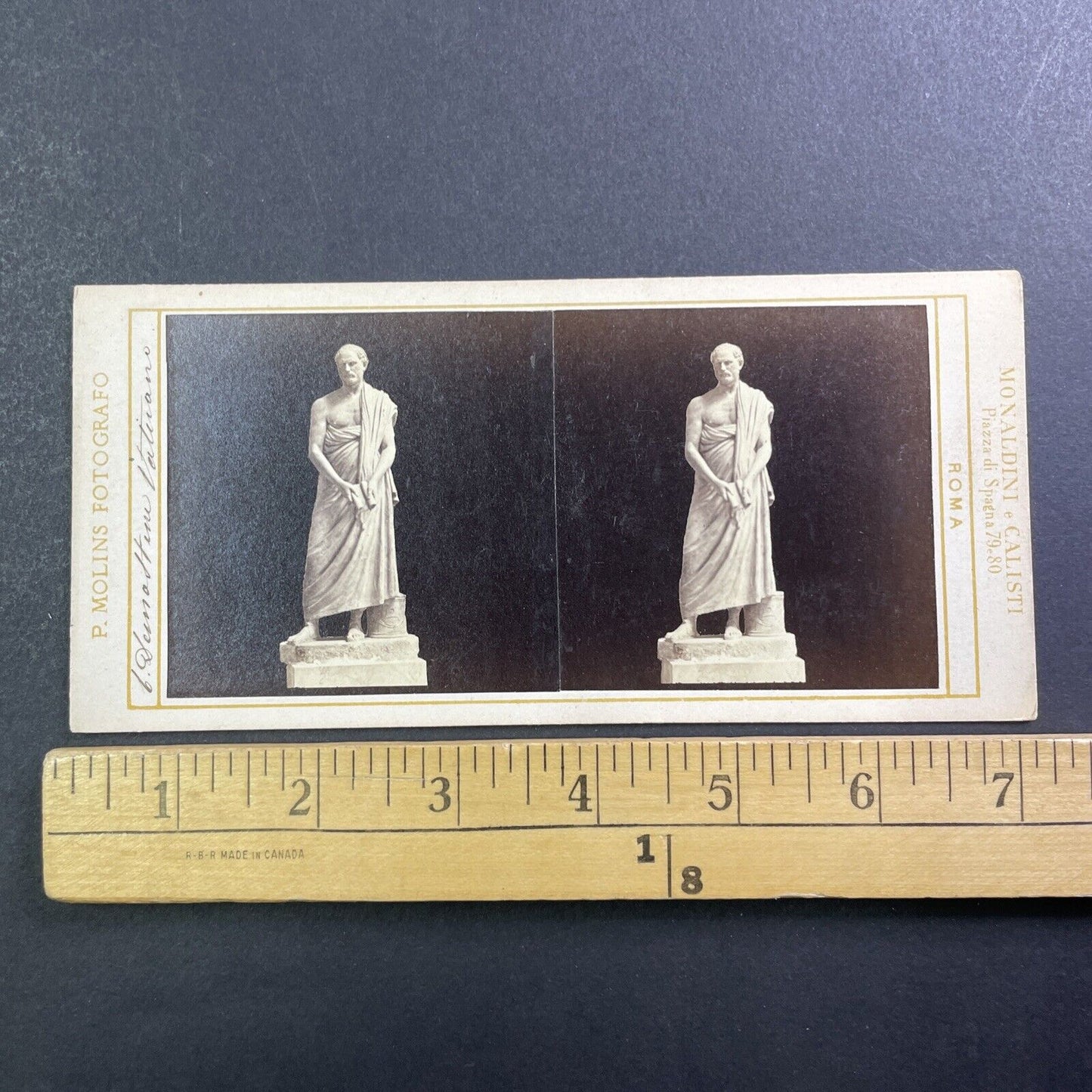 Sculpture of Demosthenes Stereoview Monaldini & Calisti Antique c1870s Y015