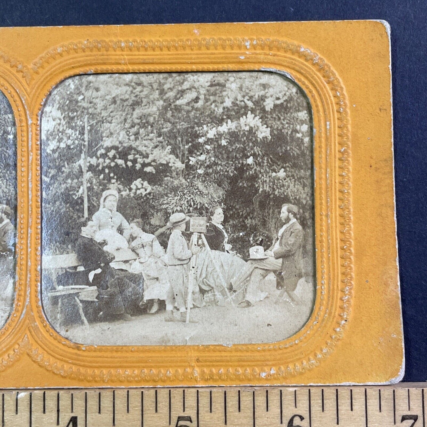 Child Using A Very Early Camera Stereoview French Tissue Antique c1850s XT2120