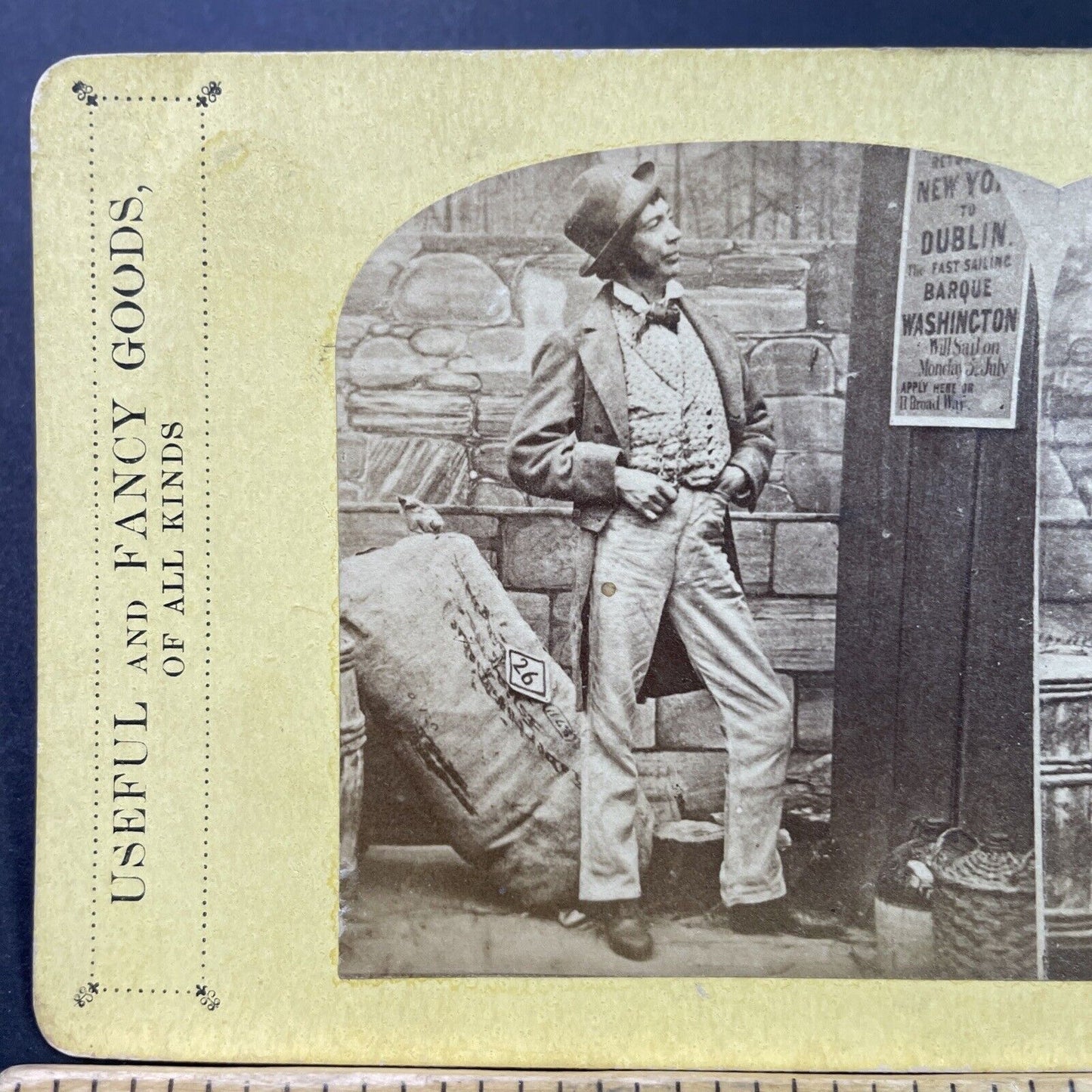 Antique 1870s A Man Travels To Broadway To Act Stereoview Photo Card P3975