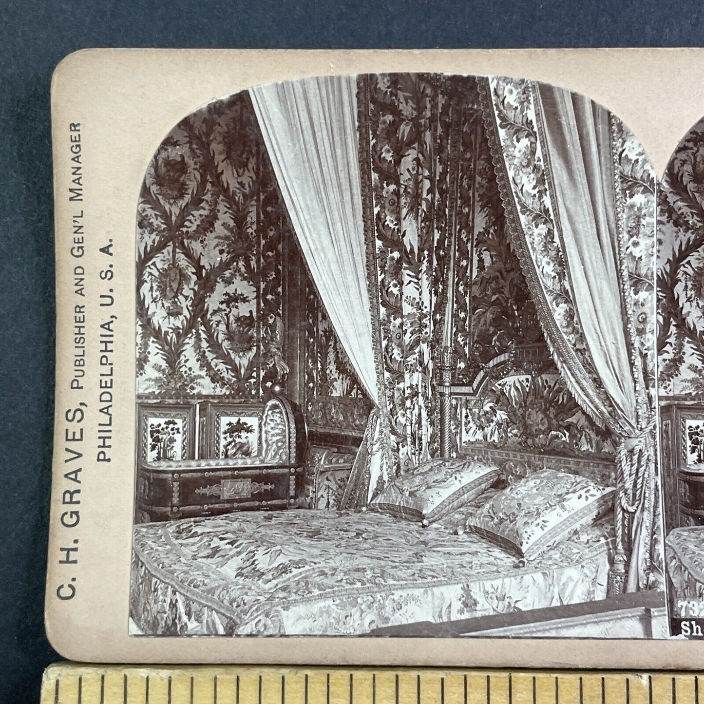 A Luxurious Victorian Bedroom Stereoview CH Graves Antique c1900 X2848