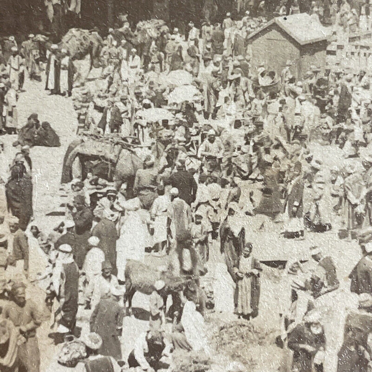 Antique 1899 Desert Nomads Trading In Market Jaffa Stereoview Photo Card P4205