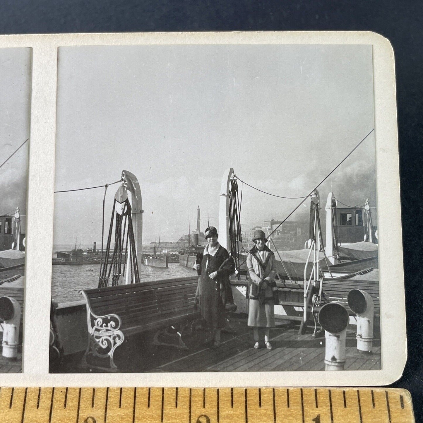 Antique 1925 Wealthy American Girls Cruise Ship OOAK Stereoview Photo Card P3236