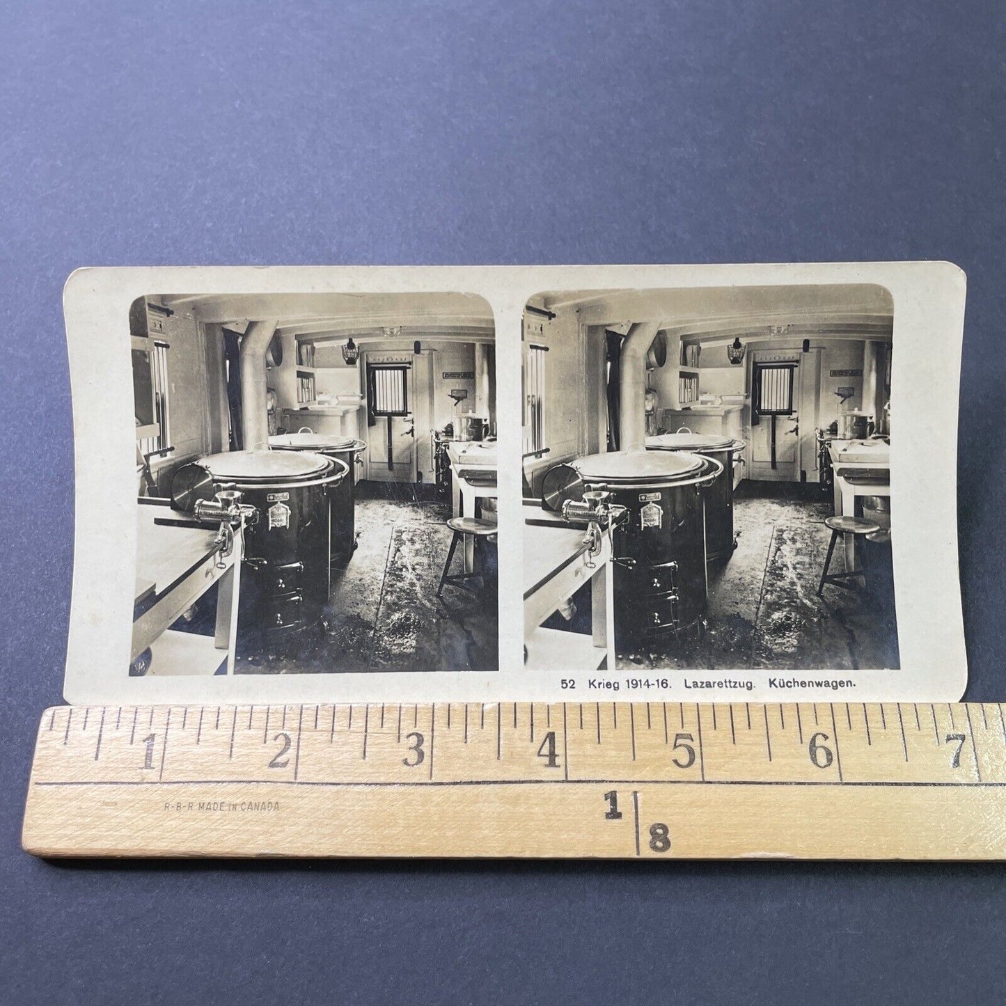 Antique 1916 WW1 German Train Mess Car Rail Kitchen Stereoview Photo Card P3053