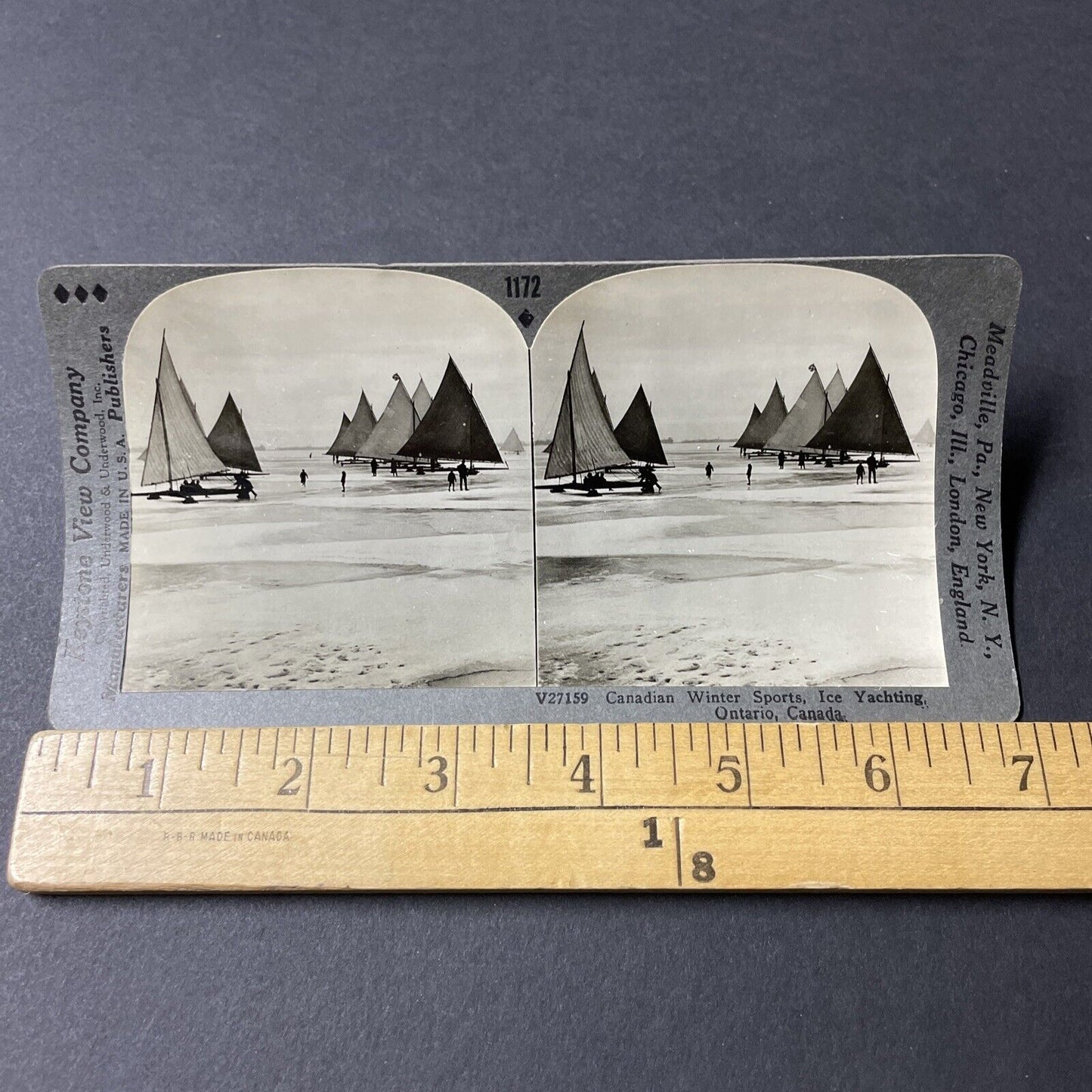 Antique 1910s LaSalle Park Ice Sailing Aldershot ONT Stereoview Photo Card V2618