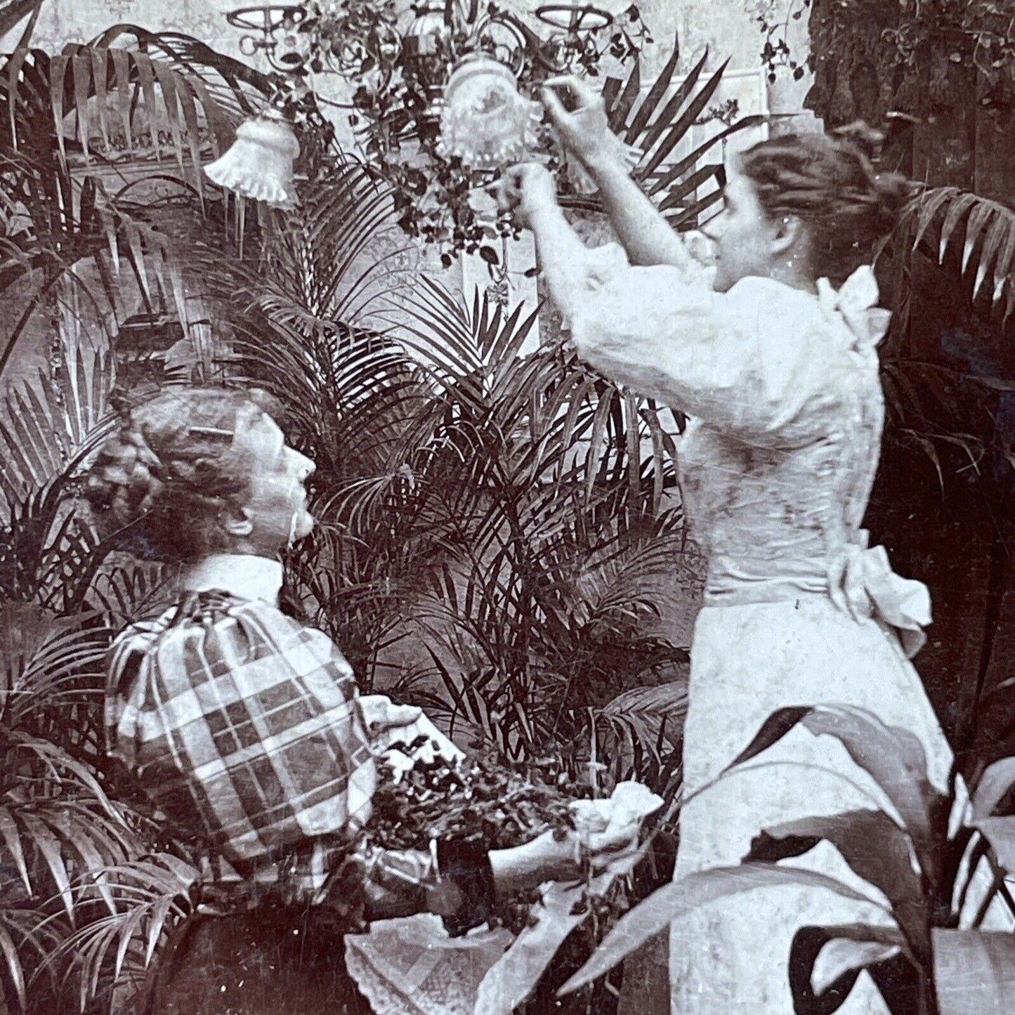 Antique 1897 Victorian Women Decorate For Wedding Stereoview Photo Card P2982