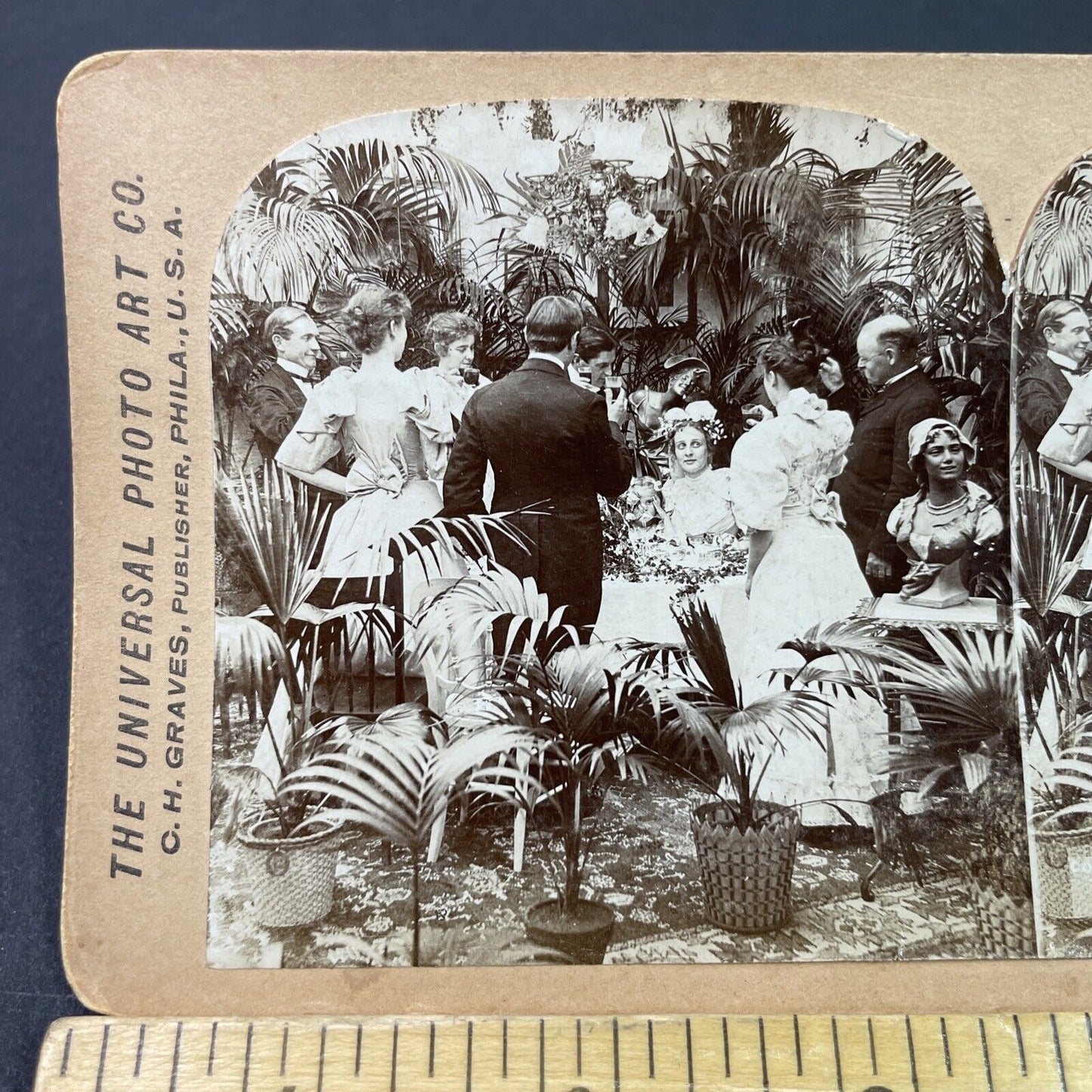 Antique 1897 A Wine Toast At Couples Wedding Stereoview Photo Card P3374