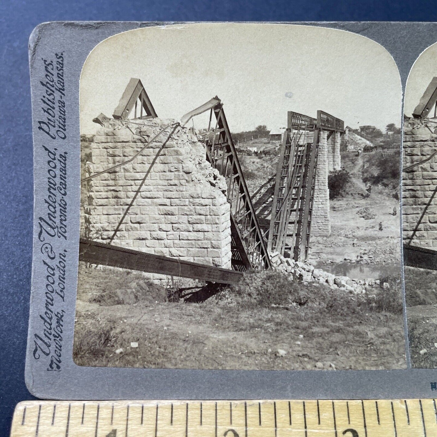 Antique 1901 Destroyed Shelled Bridge Boer War SA Stereoview Photo Card P3064