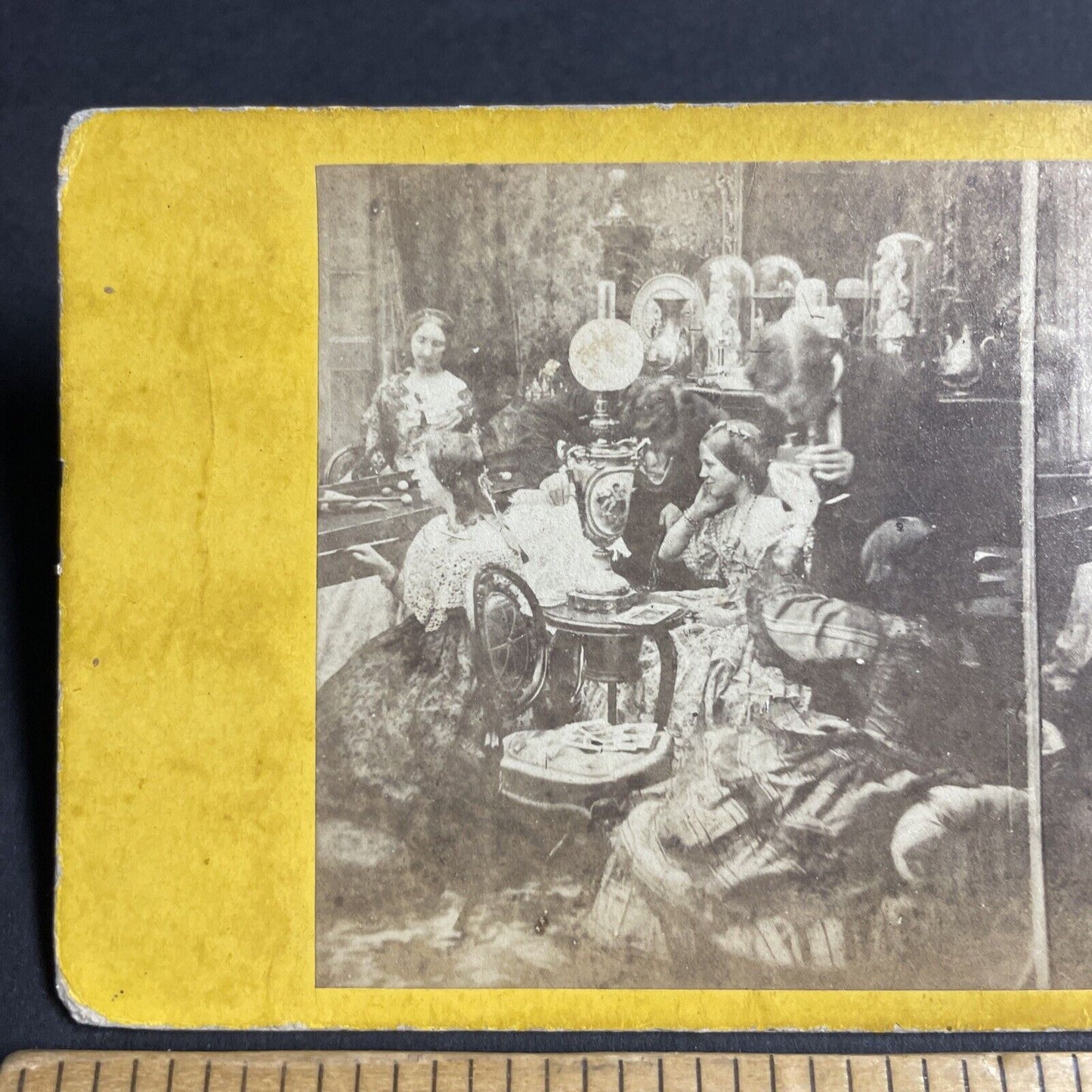 Antique 1870s Wealthy Family Plays Billiards Pool Stereoview Photo Card P4816