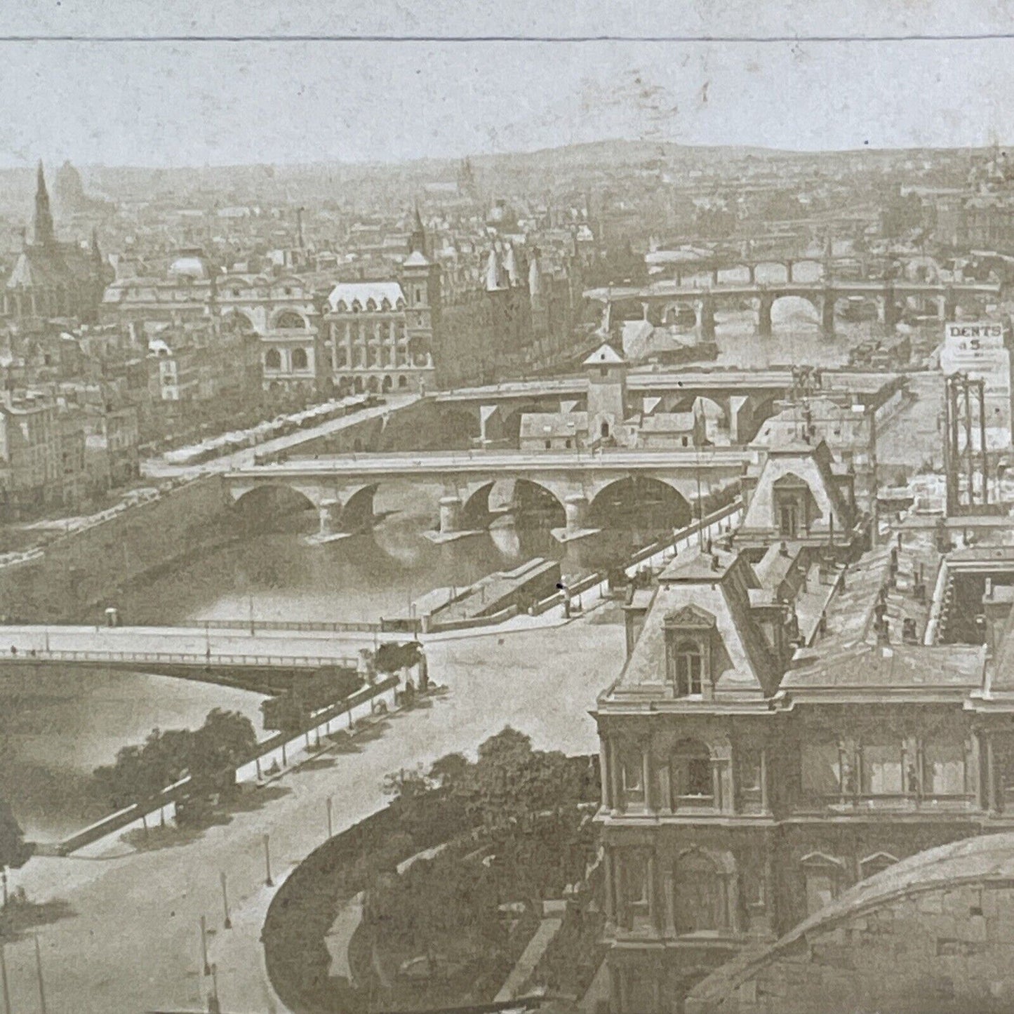 The Bridges Across the Seine River Stereoview Paris France Antique c1855 Y1020