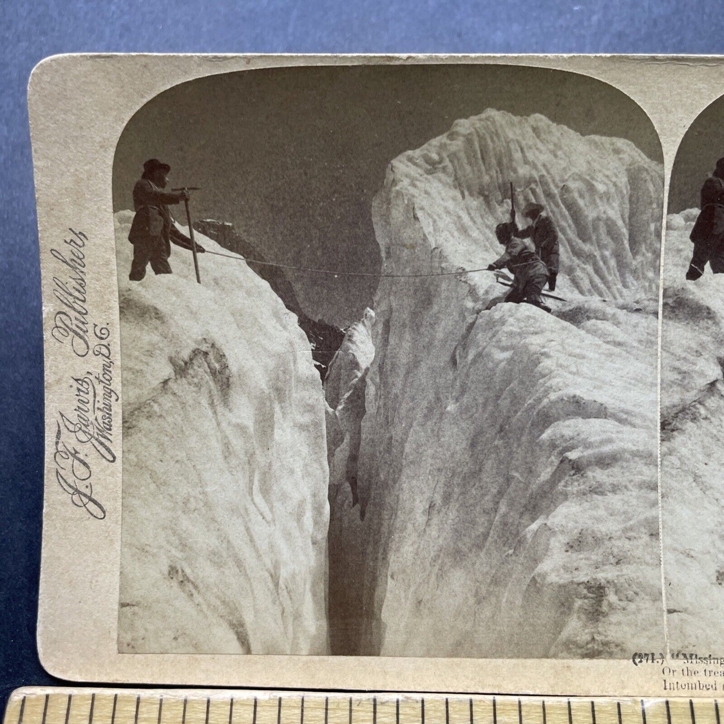 Antique 1897 Jumping Across Glacier Cavern Stereoview Photo Card P2398