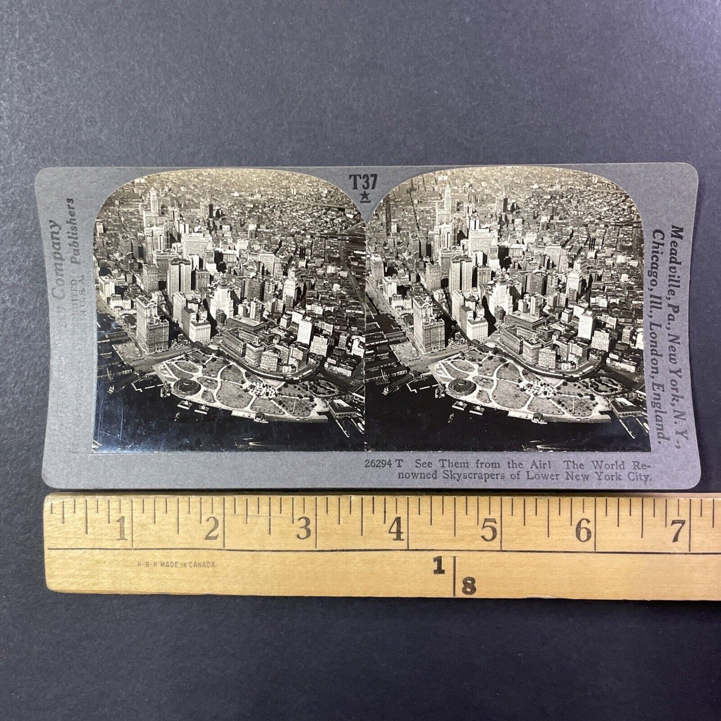 Lower Manhattan New York City NYC NY Aerial View Stereoview Antique c1920s Y986