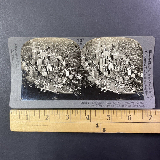 Lower Manhattan New York City NYC NY Aerial View Stereoview Antique c1920s Y986