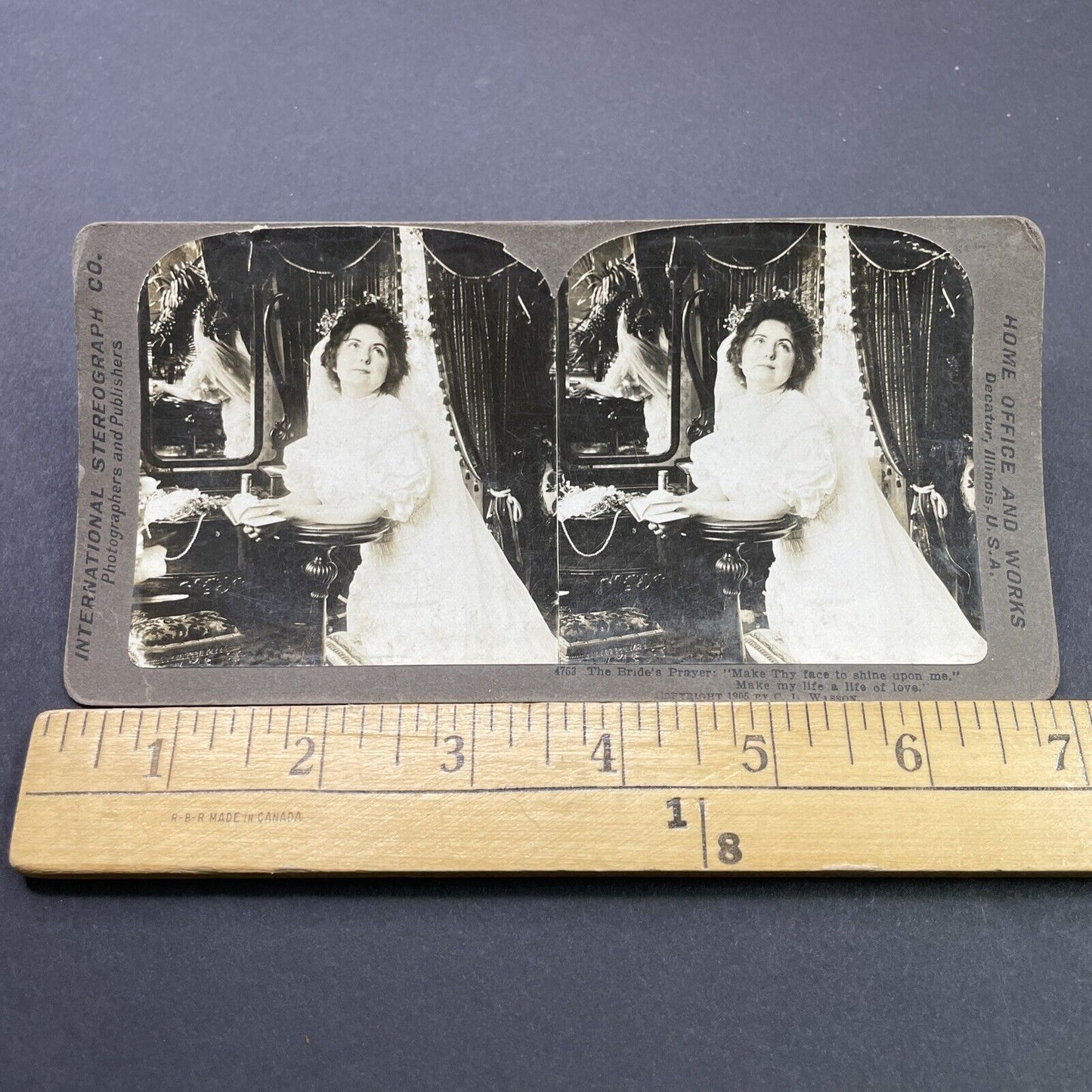 Antique 1905 Bride Prays Before Her Wedding Stereoview Photo Card P2654