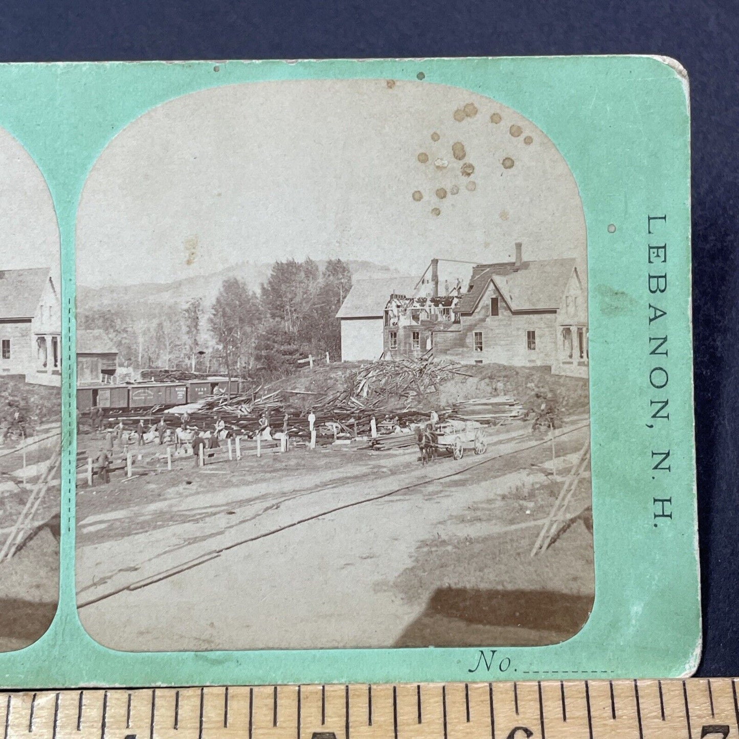 Antique 1887 Lebanon NH Great Fire Seymour Whipple's House Stereoview Card V2139