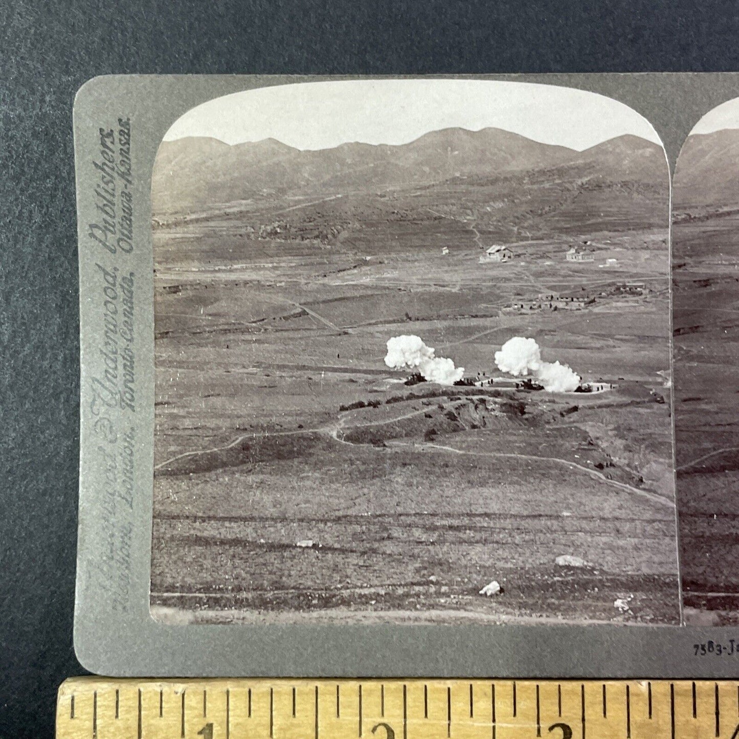 Japanese Heavy Artillery Shelling Stereoview Dalian China Antique c1905 X2814