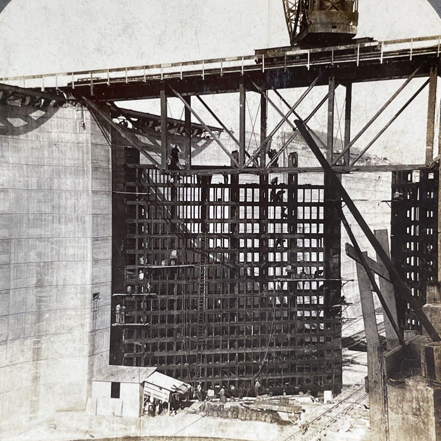 Lock Gates Construction to Panama Canal Stereoview Antique c1912 Y2815