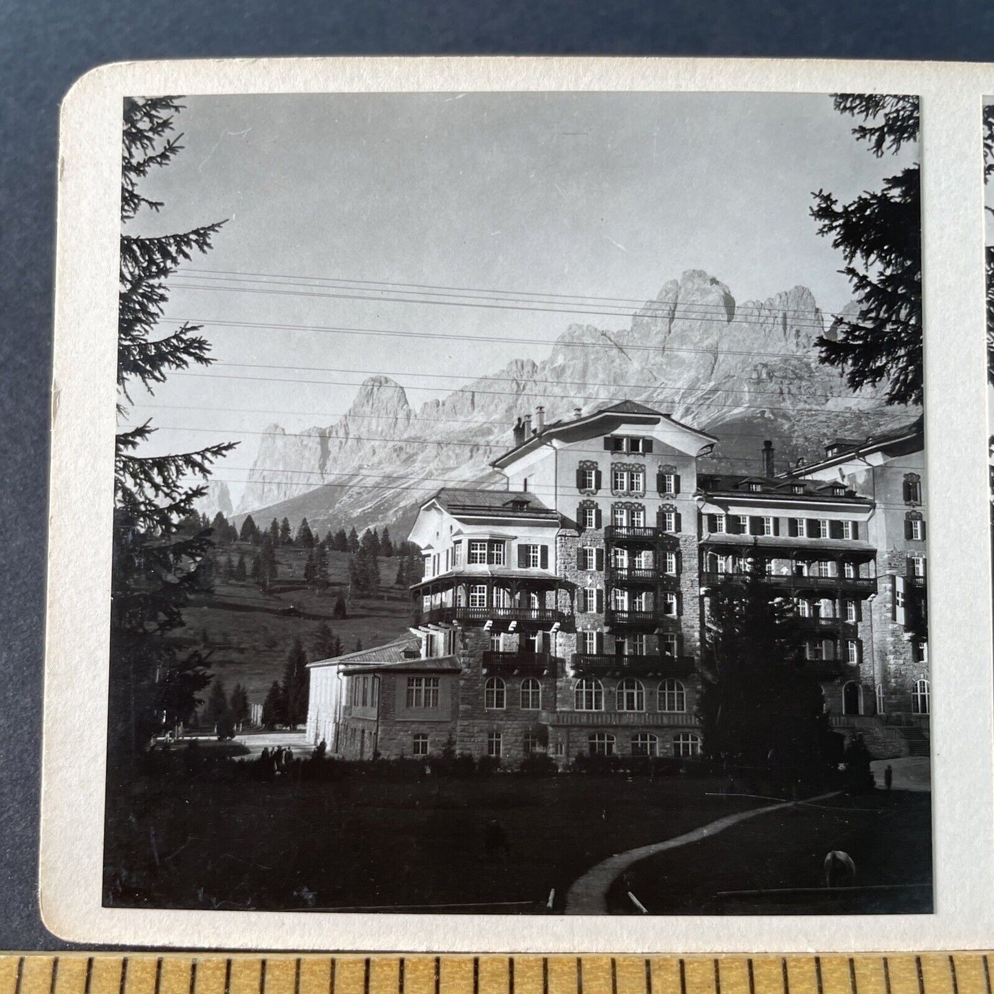 Antique 1925 Grand Hotel Carezza Al Lago Italy OOAK Stereoview Photo Card P3252