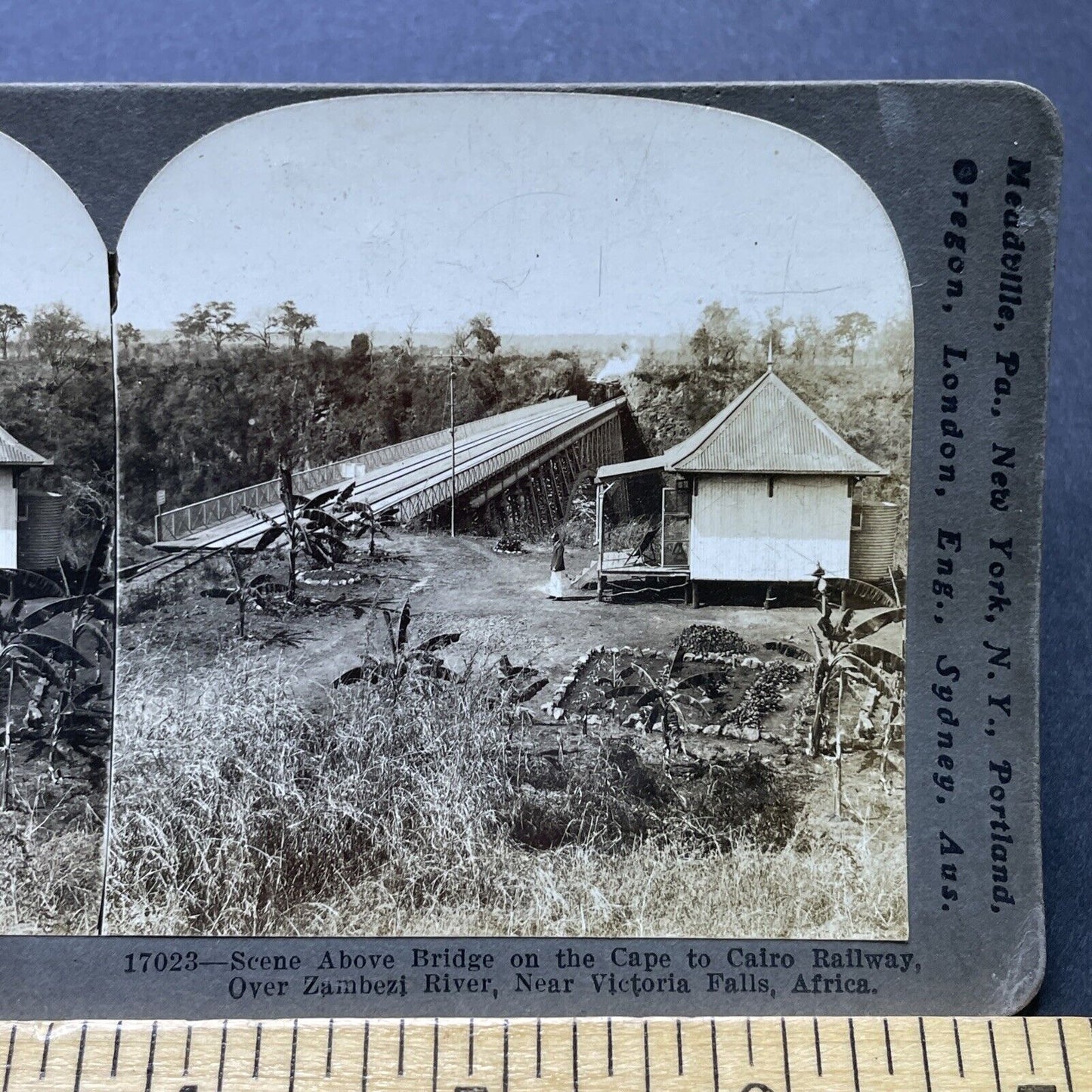 Antique 1911 Victoria Falls Railroad South Africa  Stereoview Photo Card P2450