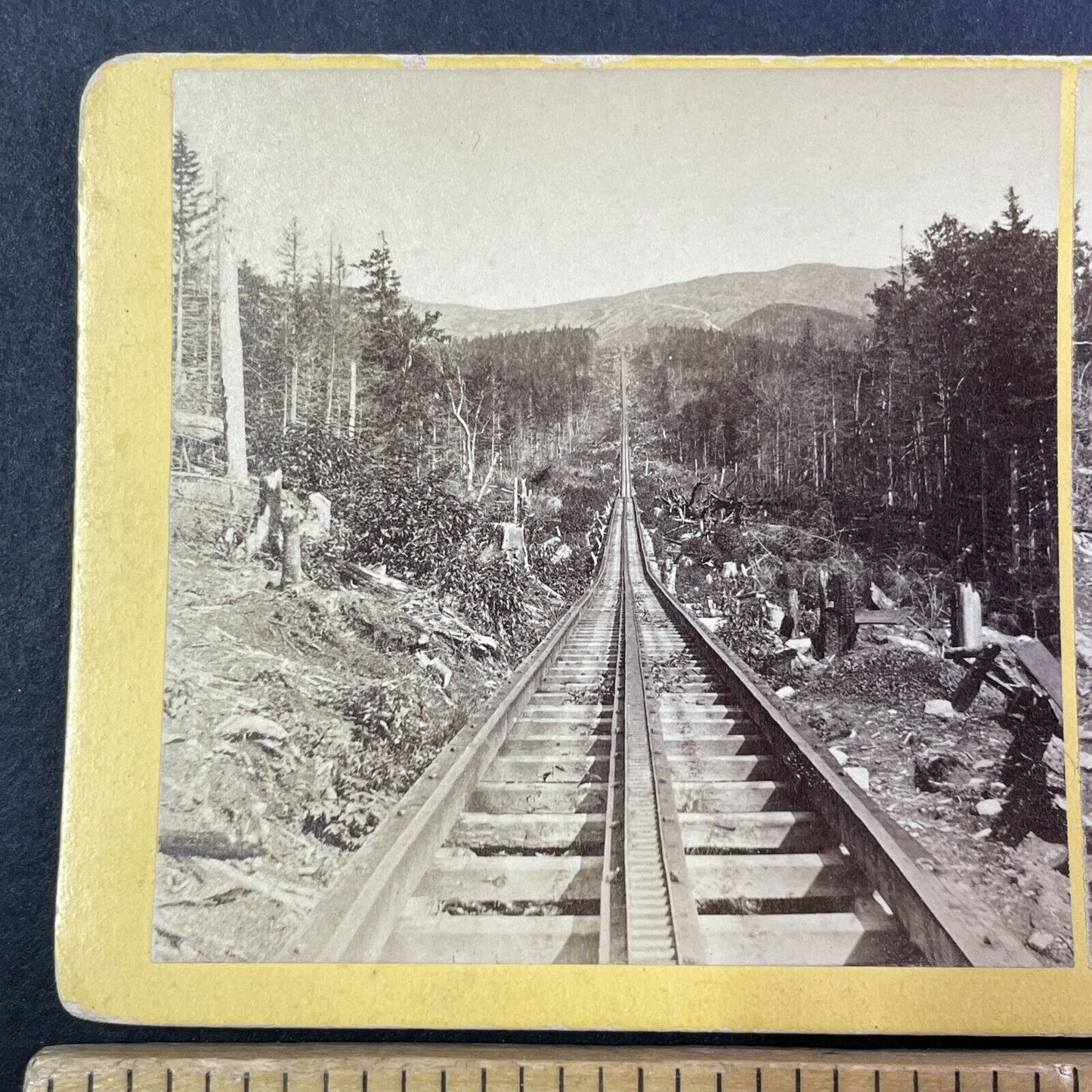 Mt Washington Railroad Construction Stereoview New Hampshire Antique c1870s Y525