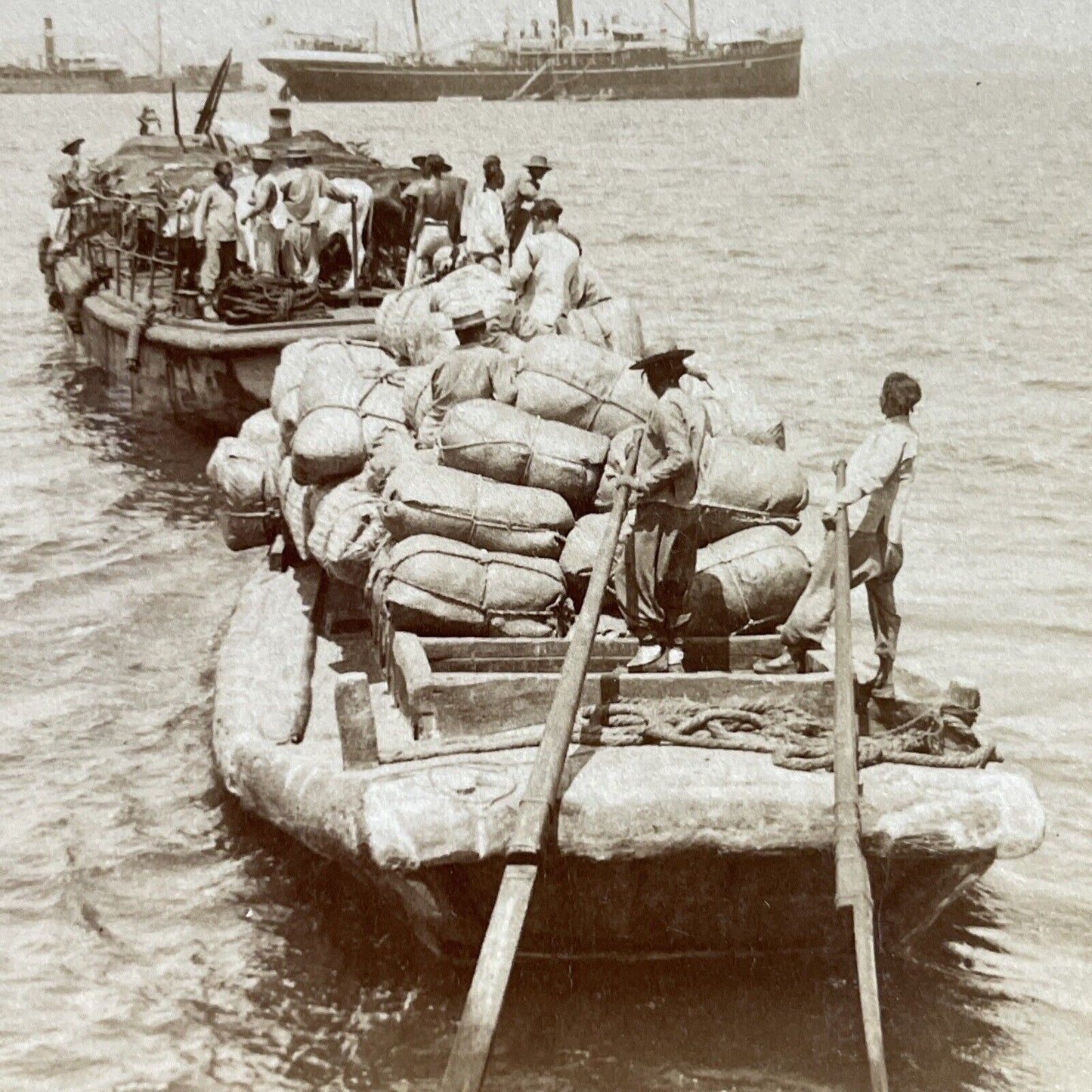 Antique 1904 Russian Army Supply Boats In China Stereoview Photo Card P380-04