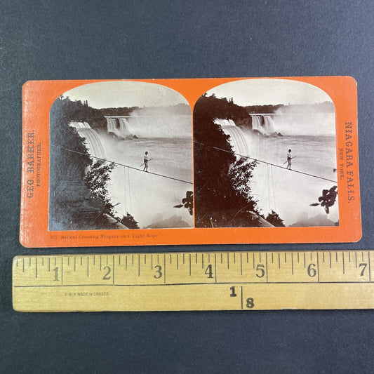 Henry Bellini First Tightrope Walk Niagara Falls Stereoview Antique c1873 Y2280