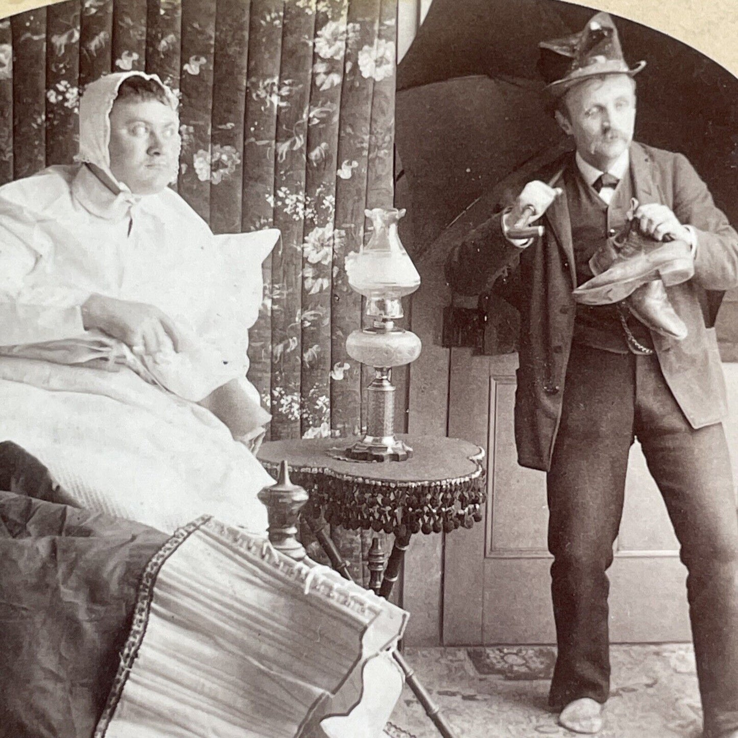 Angry Man Awaits Drunk Husband Stereoview Enno Nesemann Antique c1890 X4131