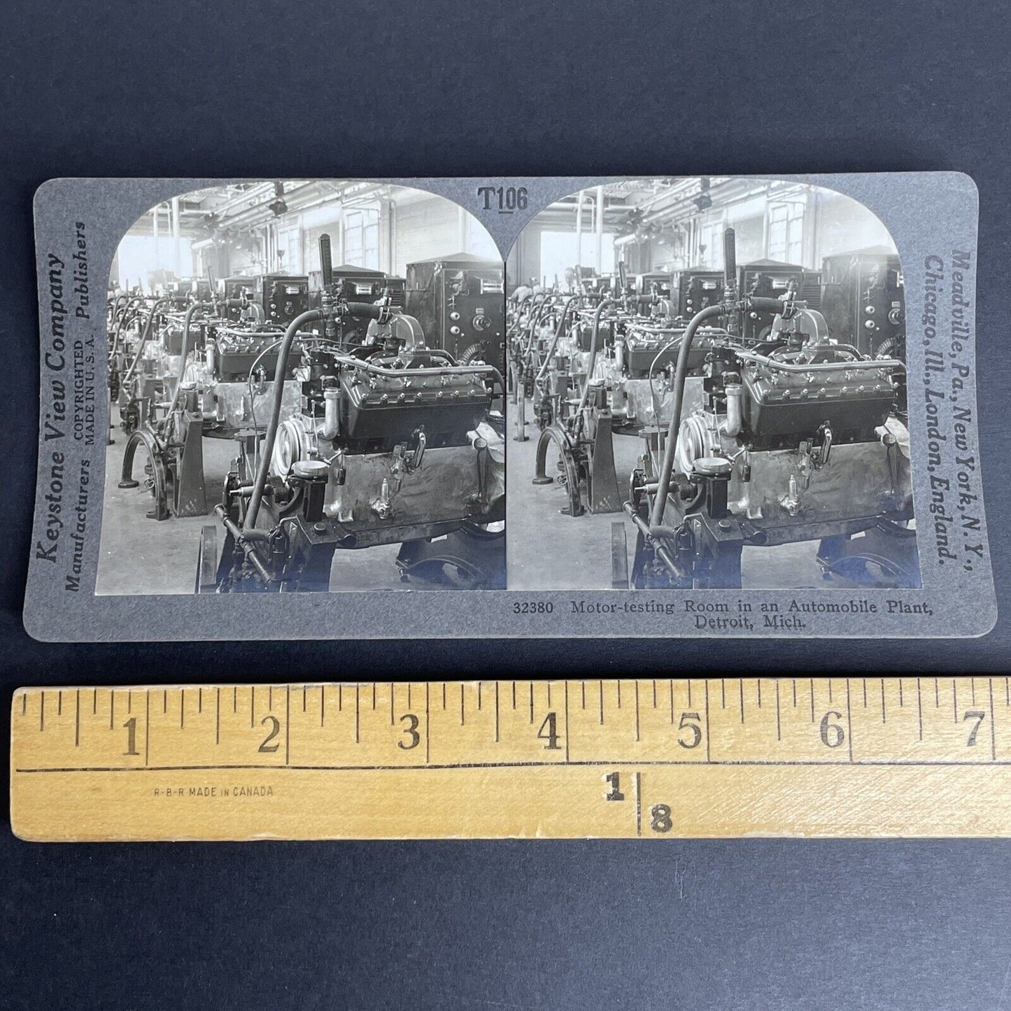 Antique 1918 Automobile Car Engline Plant Detroit MI Stereoview Photo Card P973