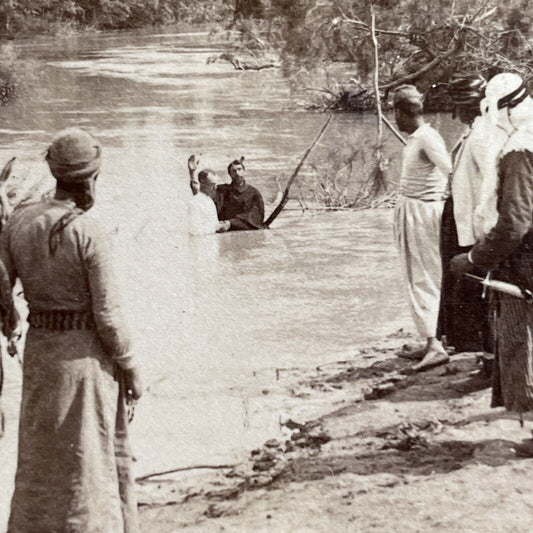 Antique 1896 Baptism In The Jordan River Israel Stereoview Photo Card P1386