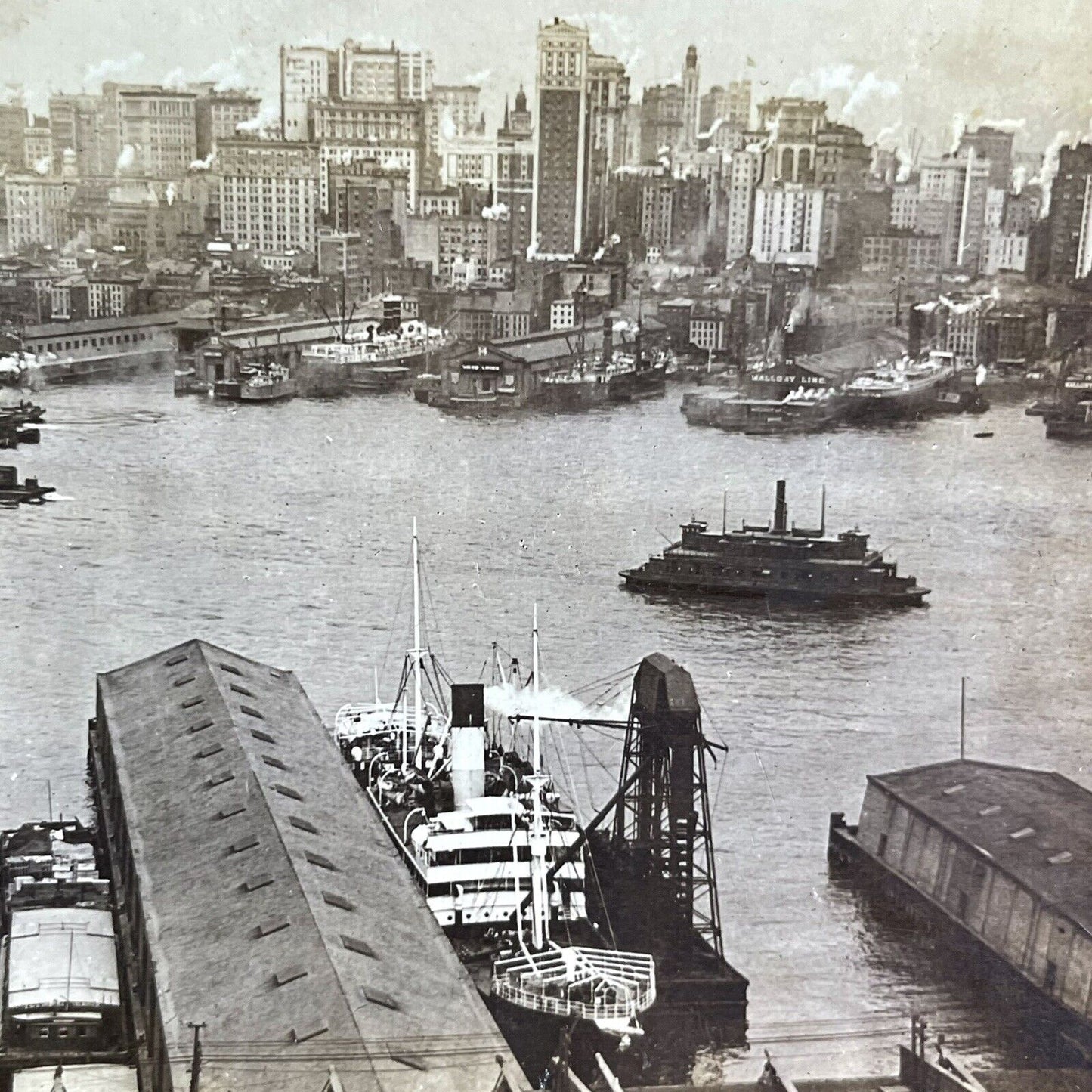 Antique 1908 Lower Manhattan Pier New York City Stereoview Photo Card P2241