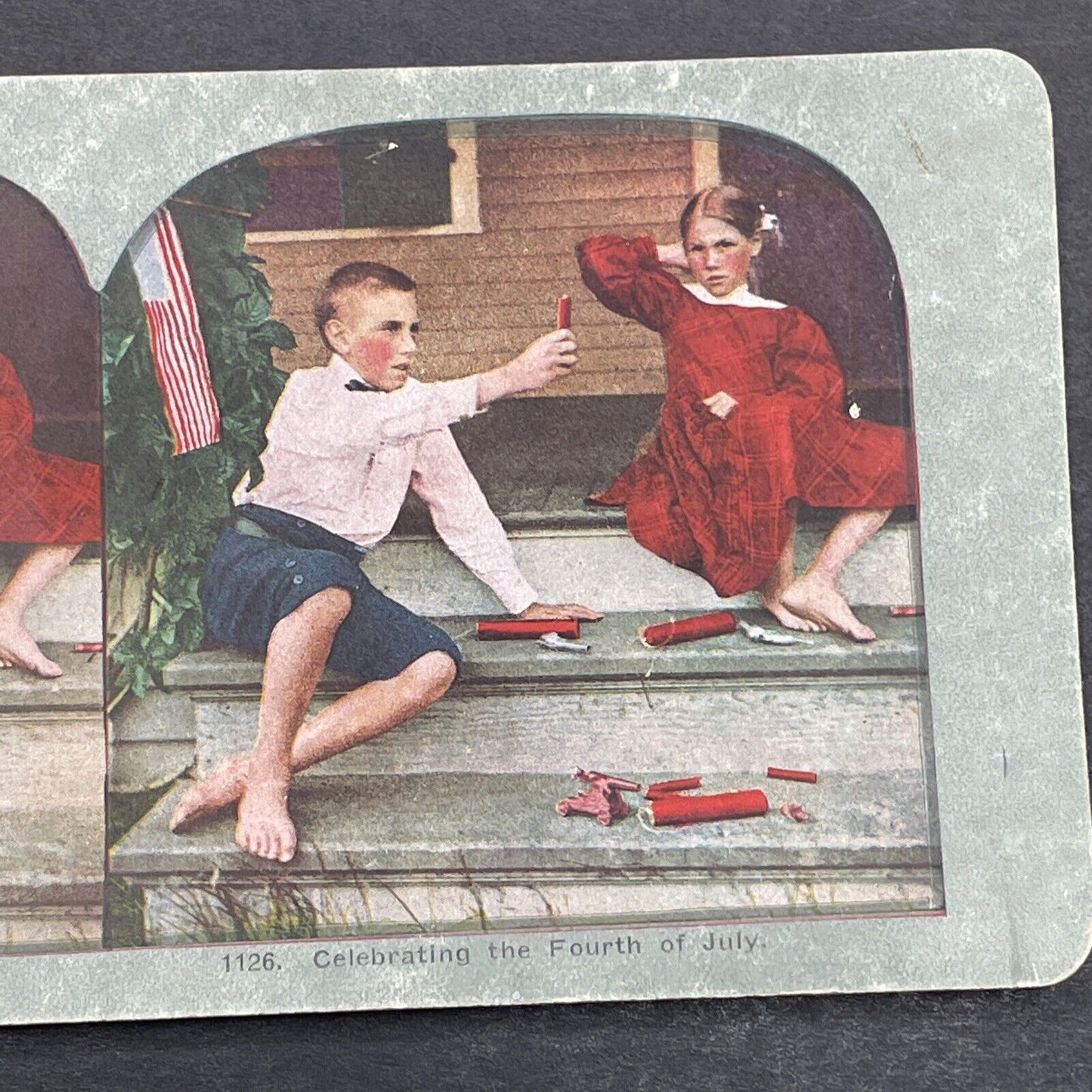 Antique 1898 Explosives Serious Injury Warning Stereoview Photo Card P1133