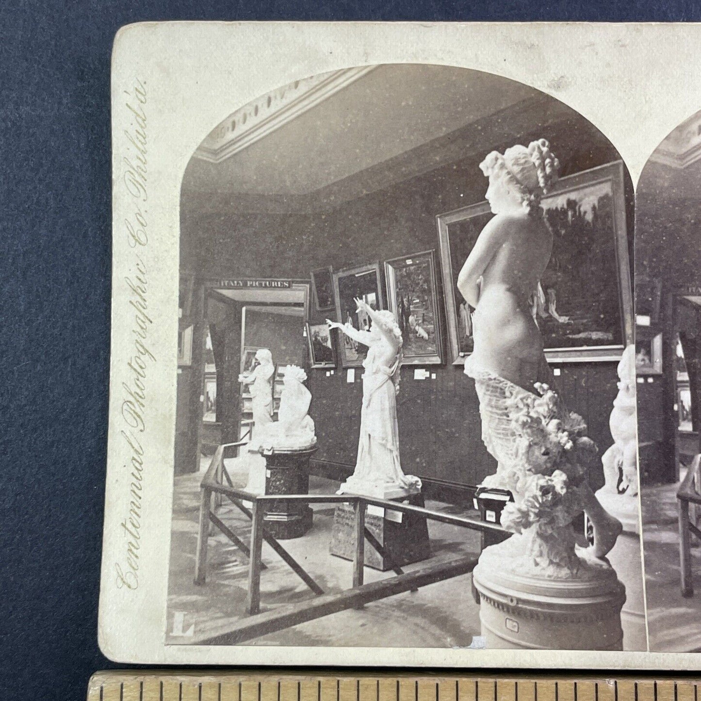 Italian Goddess Marble Statues Philadelphia Stereoview Antique c1876 Y508