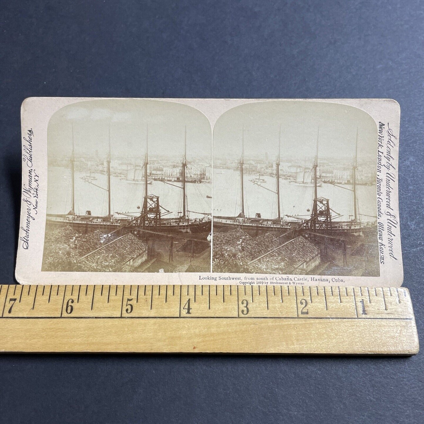 Antique 1899 Large US Wooden Ship Havana Cuba Stereoview Photo Card P4984