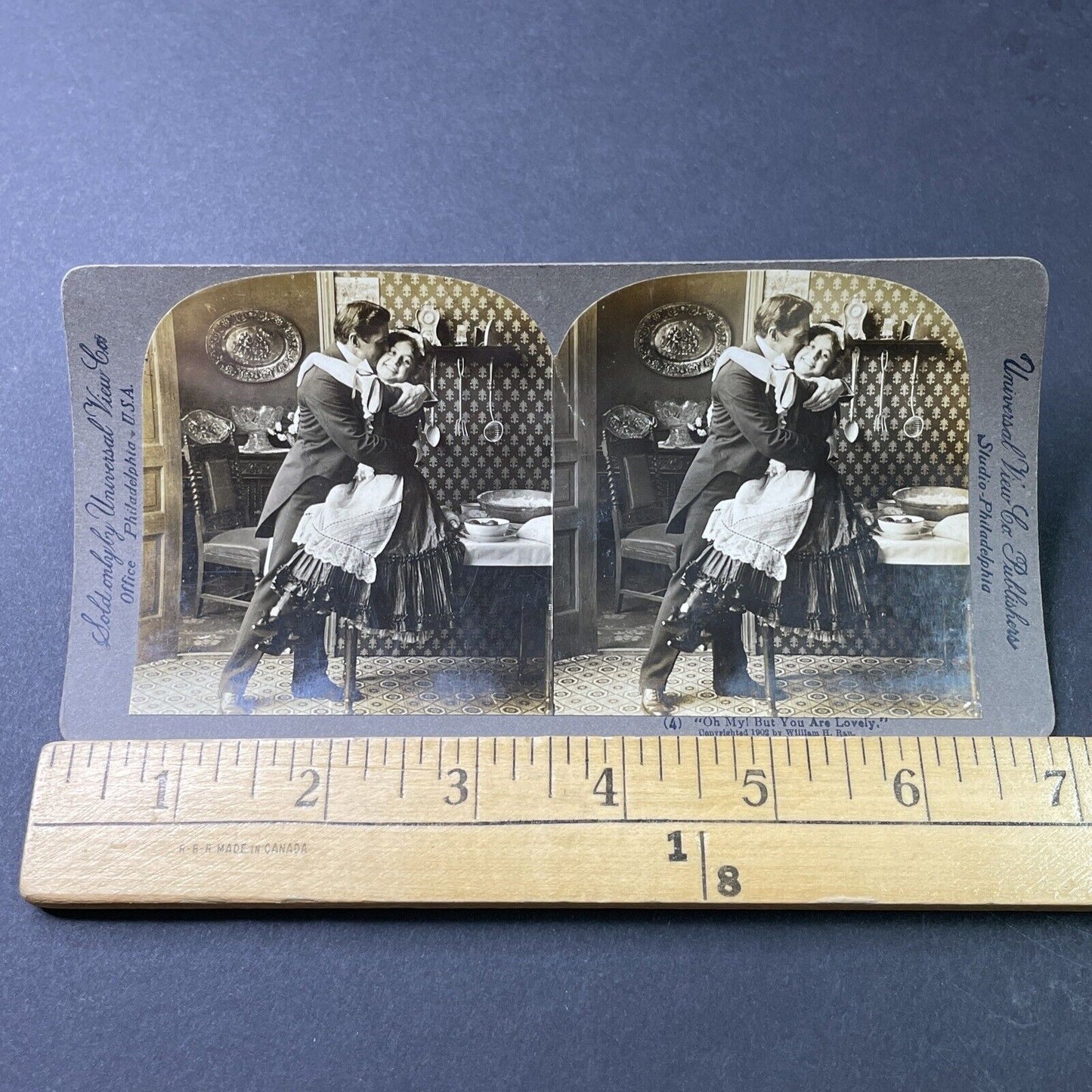 Antique 1902 Man Kisses His French Maid Servant Stereoview Photo Card P3017