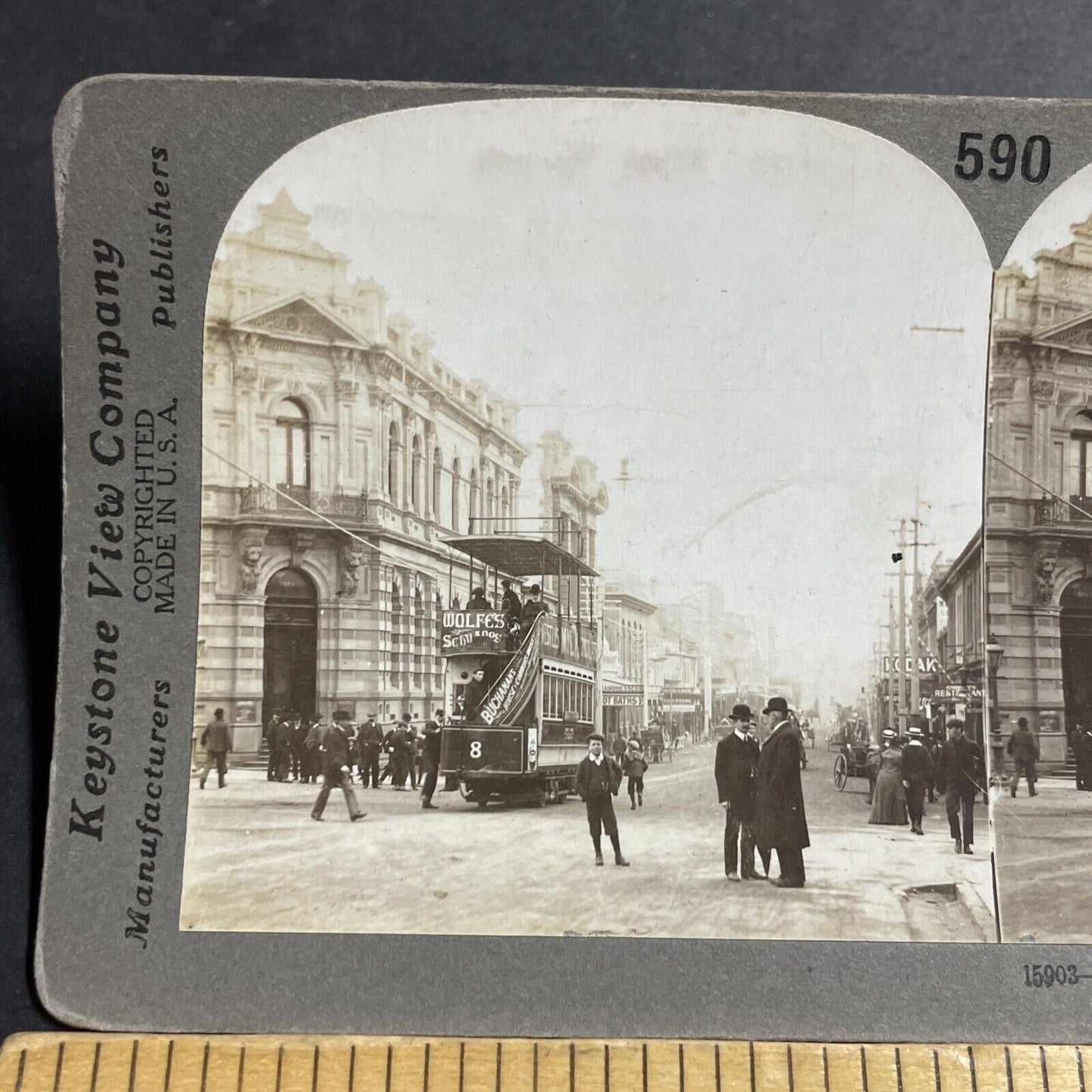 Antique 1909 Union Bank Of Australia Hobart Tasmania Stereoview Photo Card P5157