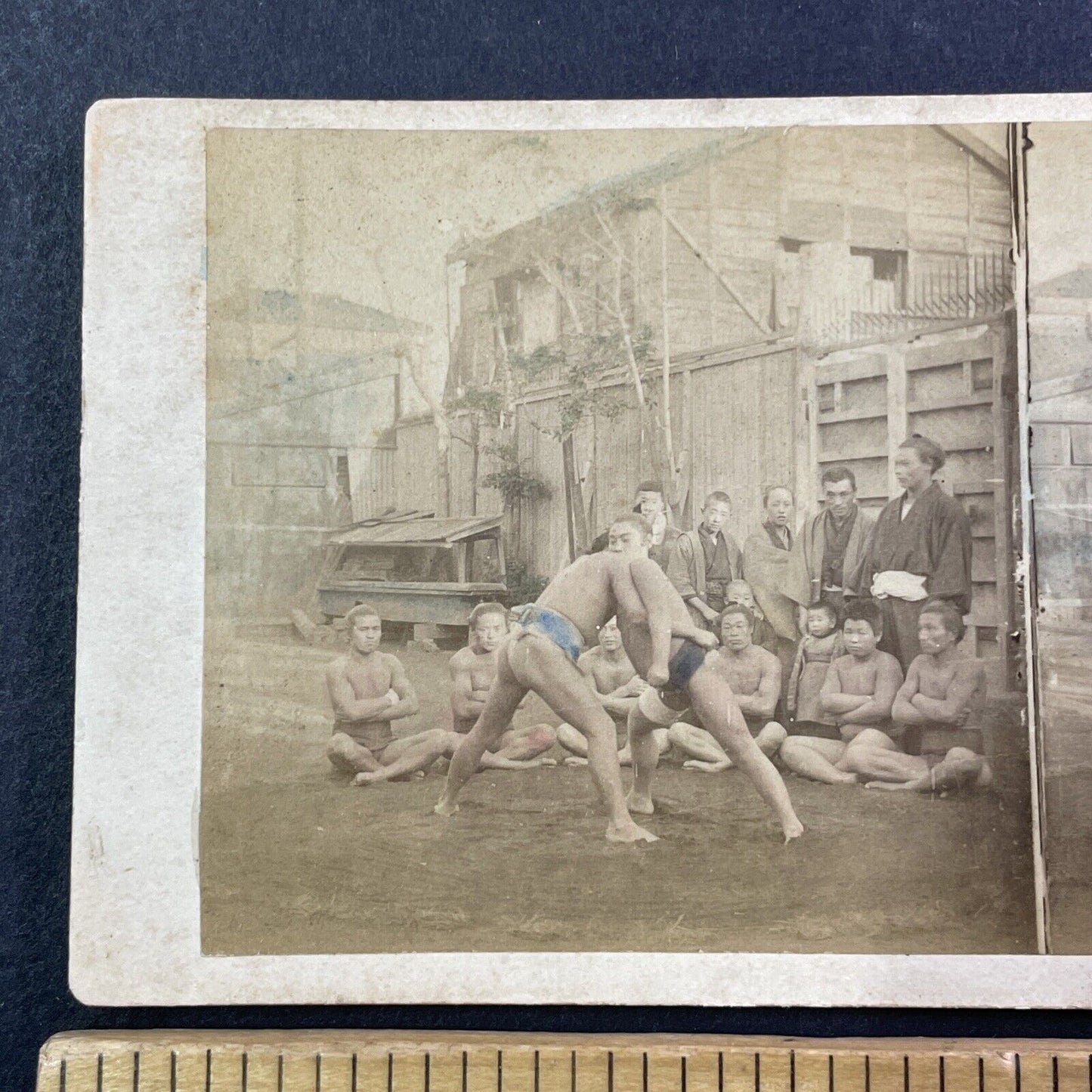 Japanese Sumo Wrestling Japan Stereoview Very Early Photo Antique c1868 X2436