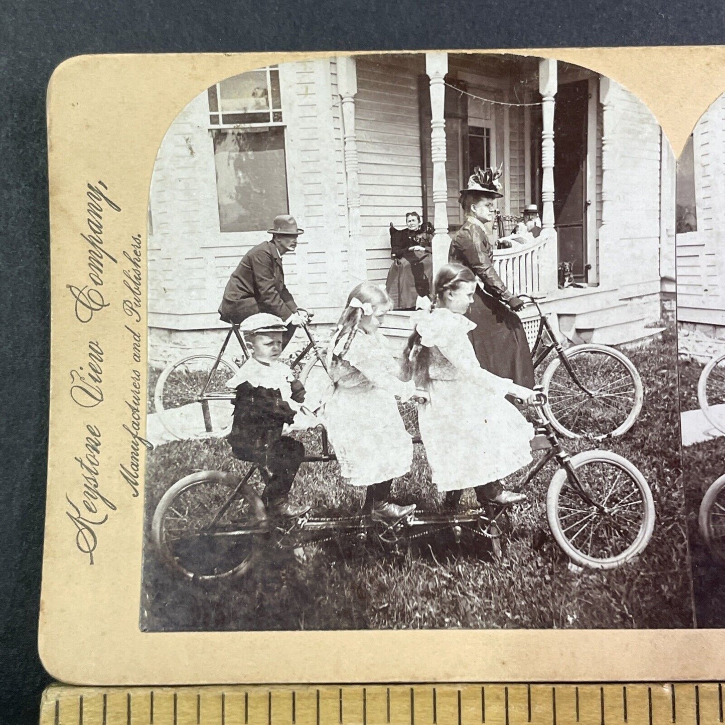 Tandem & Three Seater Victorian Bicycles Stereoview Bicycle Antique c1898 X1895