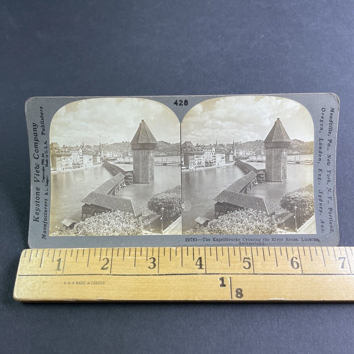 Antique 1901 Kapellbrucke Bridge Lucerne Switzerland Stereoview Photo Card P2136