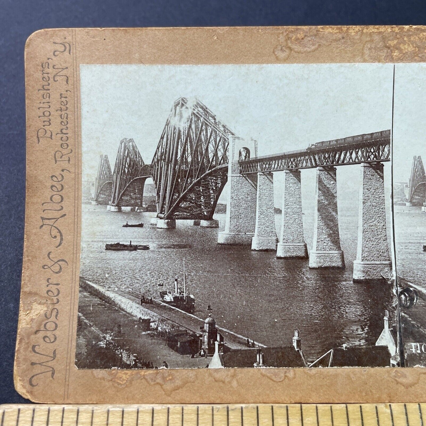 Antique 1890 Forth Bridge Scotland Work Complete Stereoview Photo Card P3041