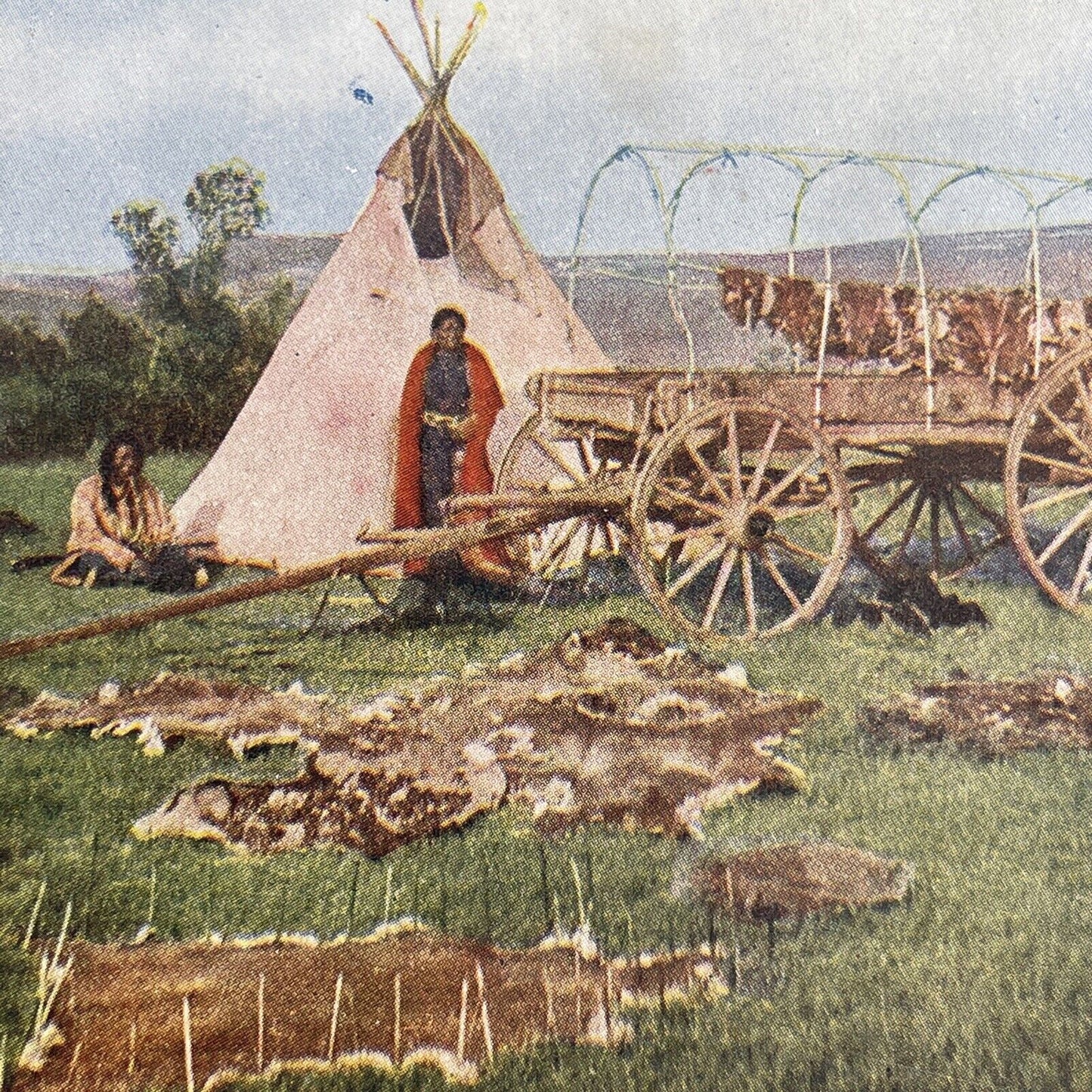 Antique 1899 Sioux Chief Drying Beaver Pelts Stereoview Photo Card P580-066