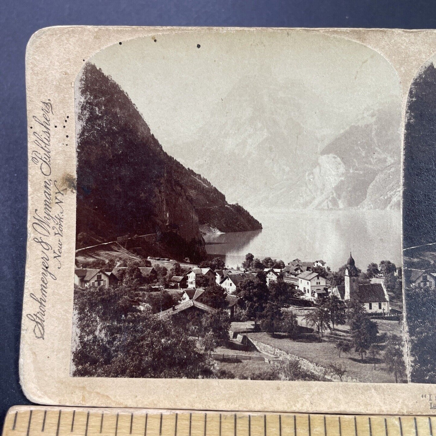 Antique 1897 Flüelen Fluelen Village Switzerland Stereoview Photo Card P3863