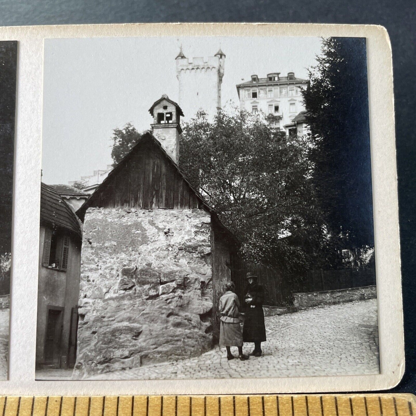 Antique 1925 Peasant Women Talk In Italy OOAK Stereoview Photo Card P3271