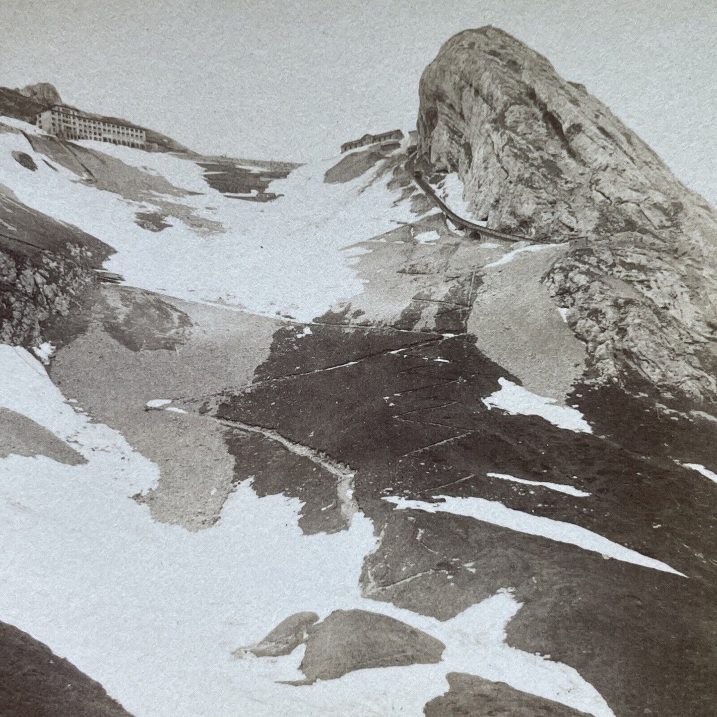 Antique 1897 Mount Pilatus Summit Early Photograph Stereoview Photo Card P2376